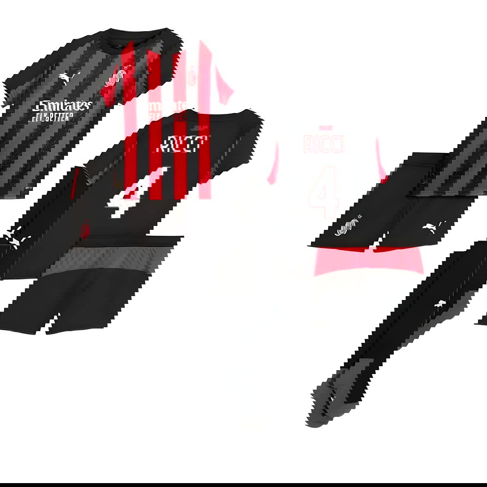 Tanie Koszulki Piłkarskie AC Milan Dziecięca RICCI #4 Główna 2025-2026 Stroje Piłkarskie