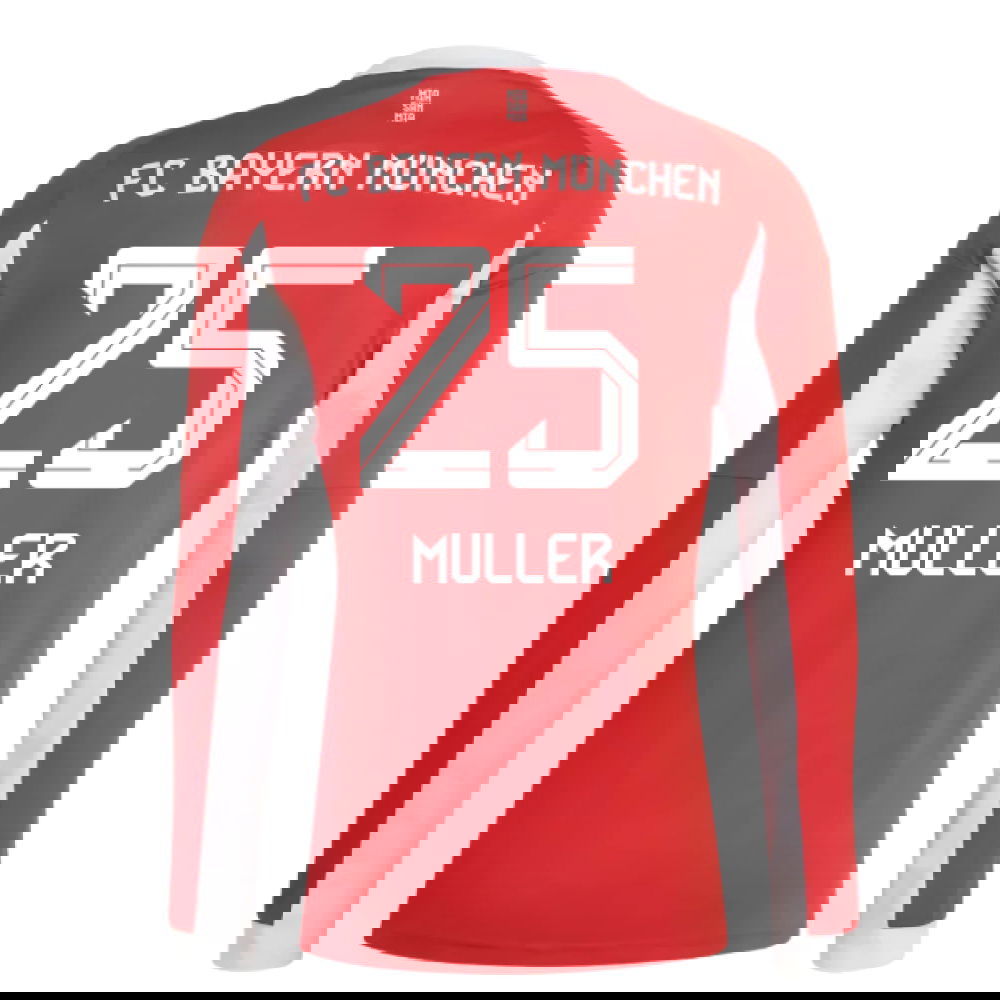 Tanie Koszulki Piłkarskie FC Bayern Monachium Długi rękaw MULLER #25 Główna 2025-2026 Stroje Piłkarskie
