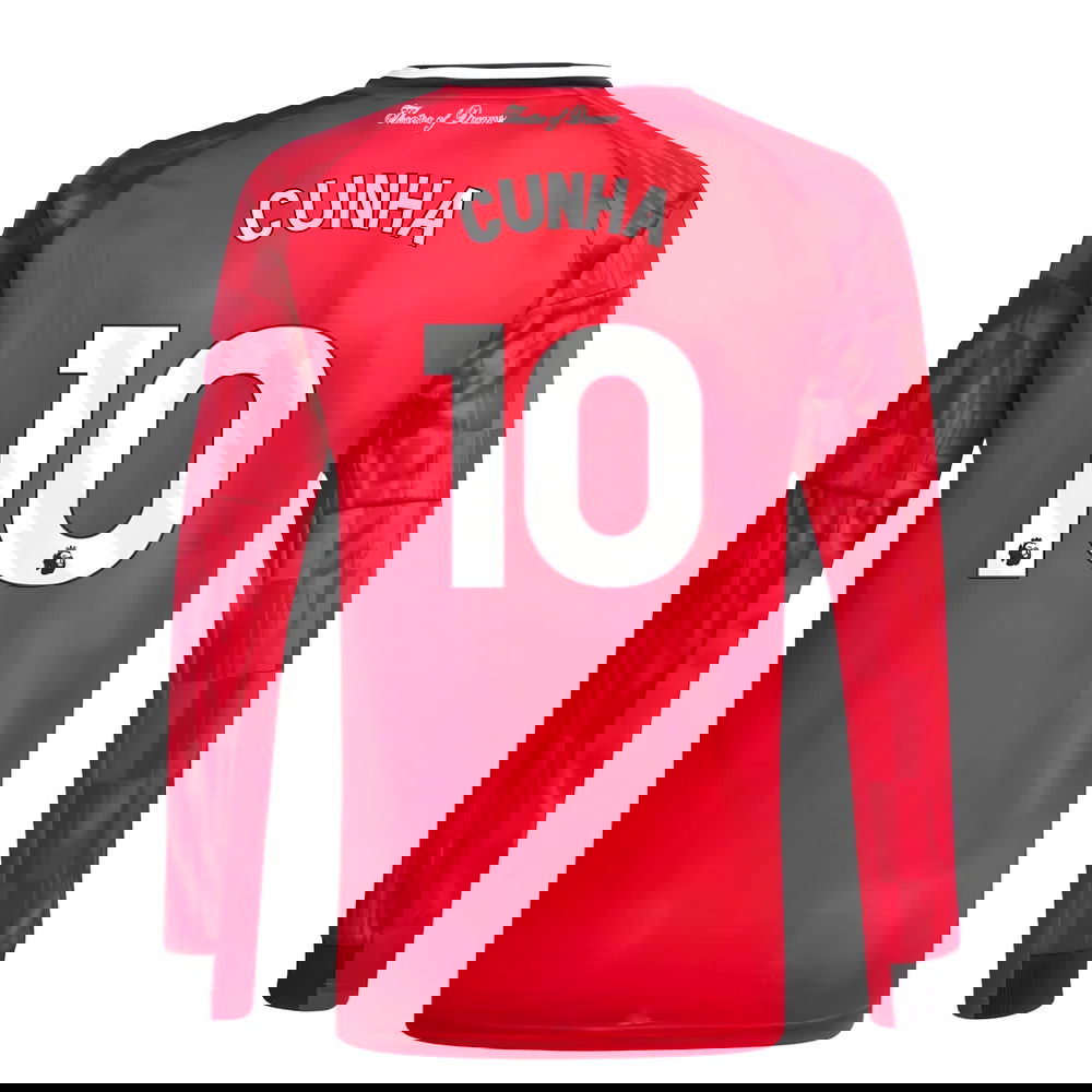 Tanie Koszulki Piłkarskie Manchester United Długi rękaw CUNHA #10 Główna 2025-2026 Stroje Piłkarskie