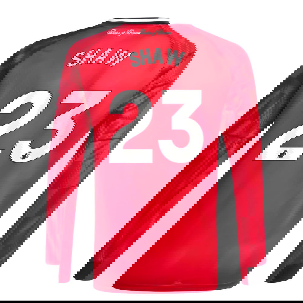 Tanie Koszulki Piłkarskie Manchester United Długi rękaw SHAW #23 Główna 2025-2026 Stroje Piłkarskie