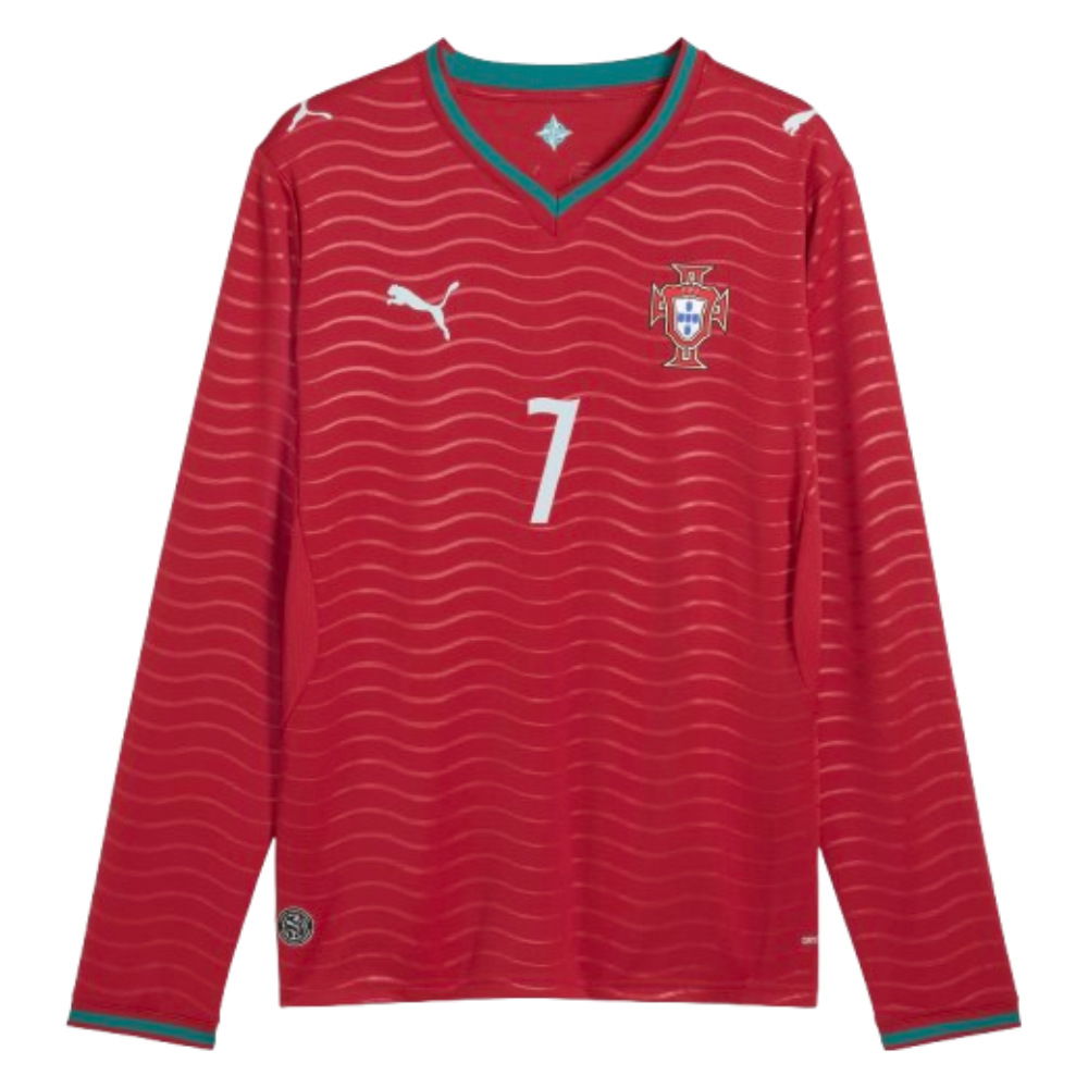nadruku Tanie Koszulki Piłkarskie Portugalia Długi rękaw CRISTIANO RONALDO #7 Główna Puchar Świata 2026 Stroje Piłkarskie reprezentacji
