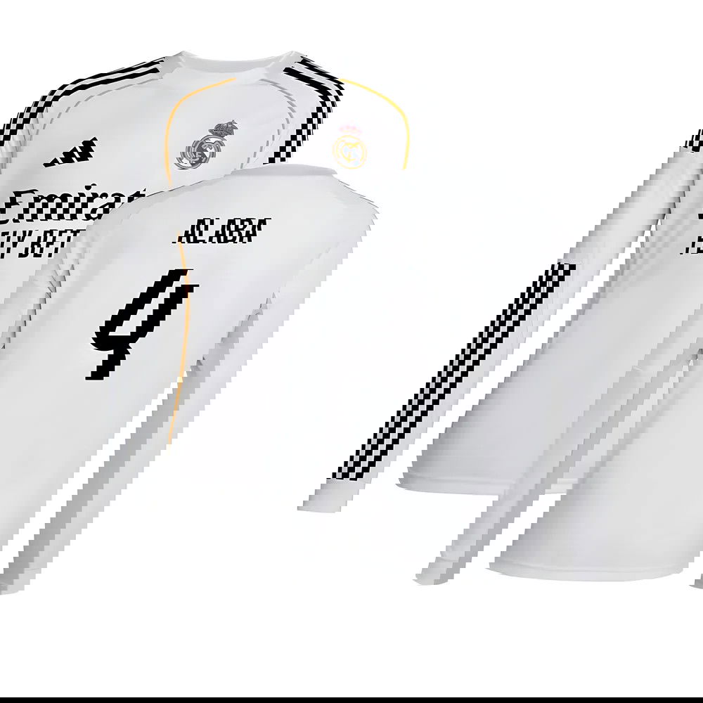 Tanie Koszulki Piłkarskie Real Madryt Długi rękaw ALABA #4 Główna 2025-2026 Stroje Piłkarskie