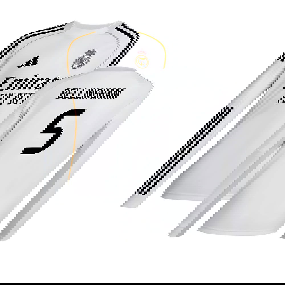 Tanie Koszulki Piłkarskie Real Madryt Długi rękaw BELLINGHAM #5 Główna 2025-2026 Stroje Piłkarskie