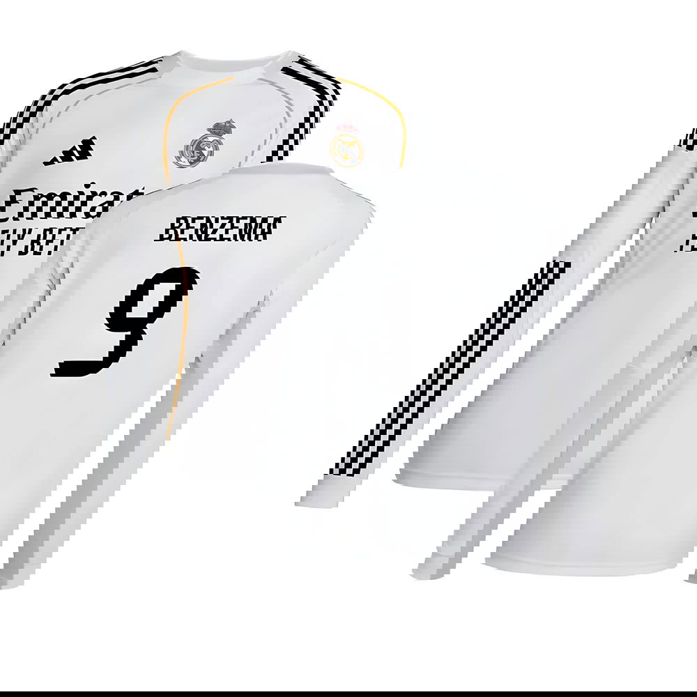 Tanie Koszulki Piłkarskie Real Madryt Długi rękaw BENZEMA #9 Główna 2025-2026 Stroje Piłkarskie