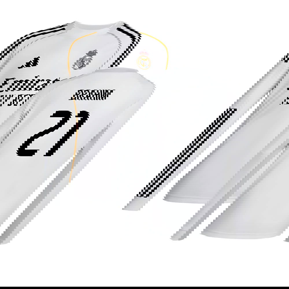 Tanie Koszulki Piłkarskie Real Madryt Długi rękaw BRAHIM #21 Główna 2025-2026 Stroje Piłkarskie