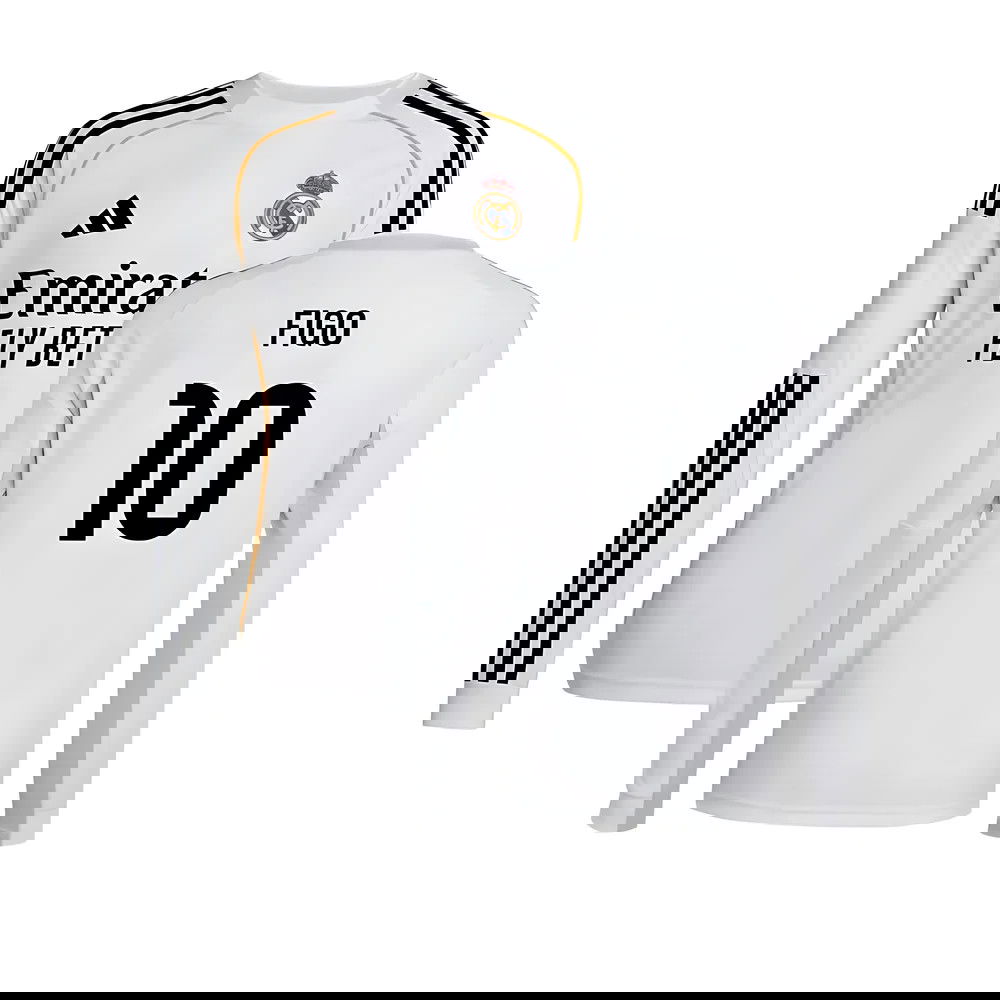 Tanie Koszulki Piłkarskie Real Madryt Długi rękaw FIGO #10 Główna 2025-2026 Stroje Piłkarskie