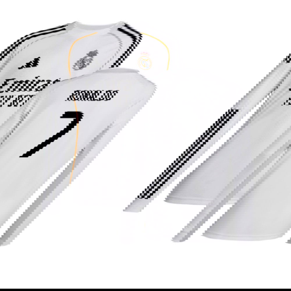 Tanie Koszulki Piłkarskie Real Madryt Długi rękaw RONALDO #7 Główna 2025-2026 Stroje Piłkarskie