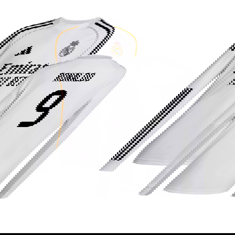 Tanie Koszulki Piłkarskie Real Madryt Długi rękaw RONALDO #9 Główna 2025-2026 Stroje Piłkarskie