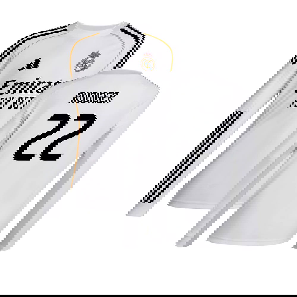 Tanie Koszulki Piłkarskie Real Madryt Długi rękaw RUDIGER #22 Główna 2025-2026 Stroje Piłkarskie