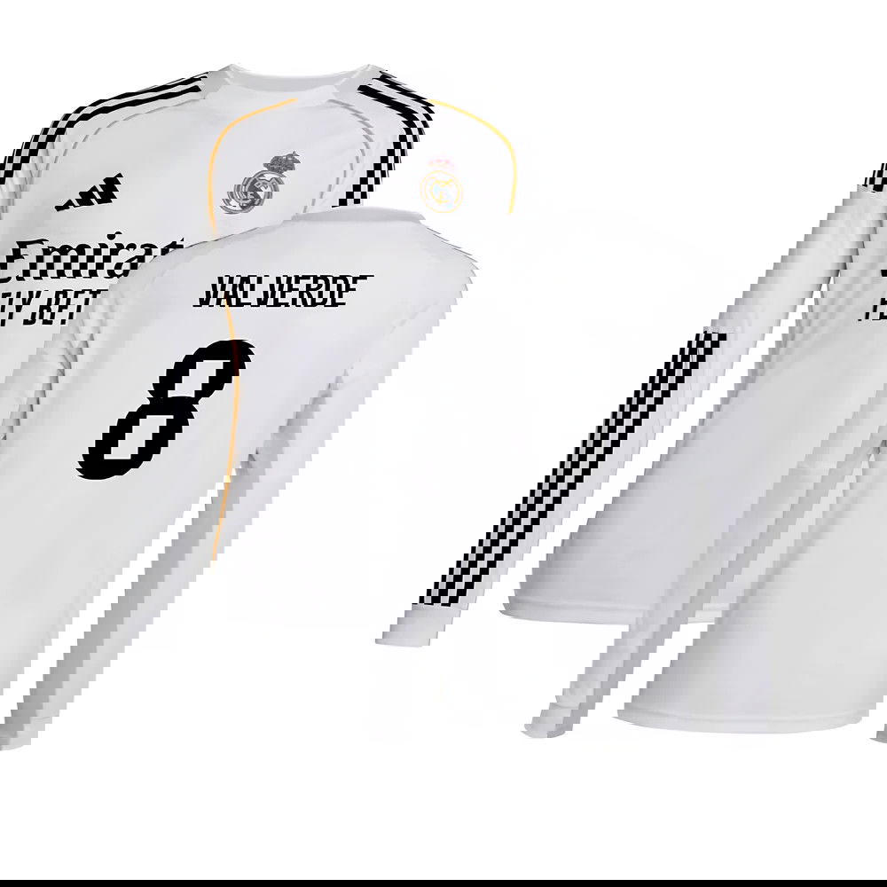 Tanie Koszulki Piłkarskie Real Madryt Długi rękaw VALVERDE #8 Główna 2025-2026 Stroje Piłkarskie