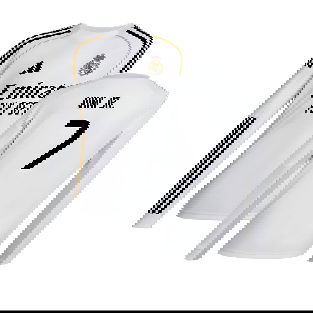 Tanie Koszulki Piłkarskie Real Madryt Długi rękaw VINI JR #7 Główna 2025-2026 Stroje Piłkarskie