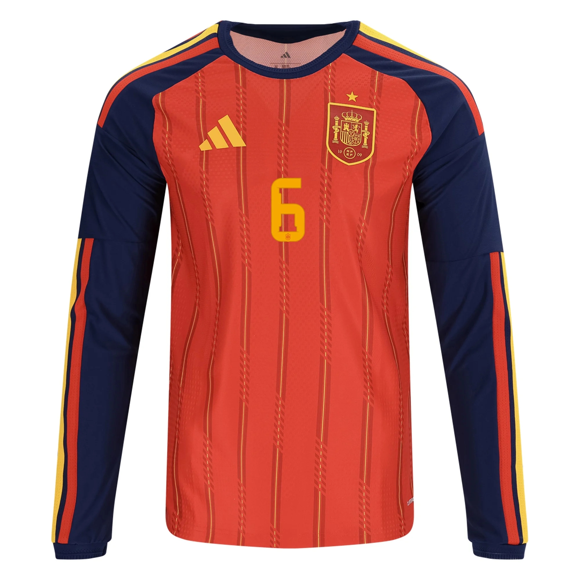 nadruku Tanie Koszulki Piłkarskie Hiszpania Długi rękaw MIKEL MERINO #6 Główna Puchar Świata 2026 Stroje Piłkarskie komplet